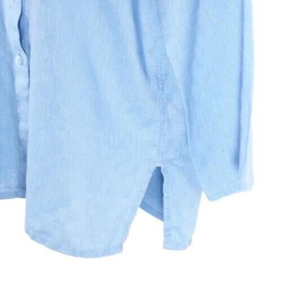 Sag Harbor Womens Top Size XL Washable Linen Basket Weave Faux Roll Tab Blue - Picture 5 of 10
